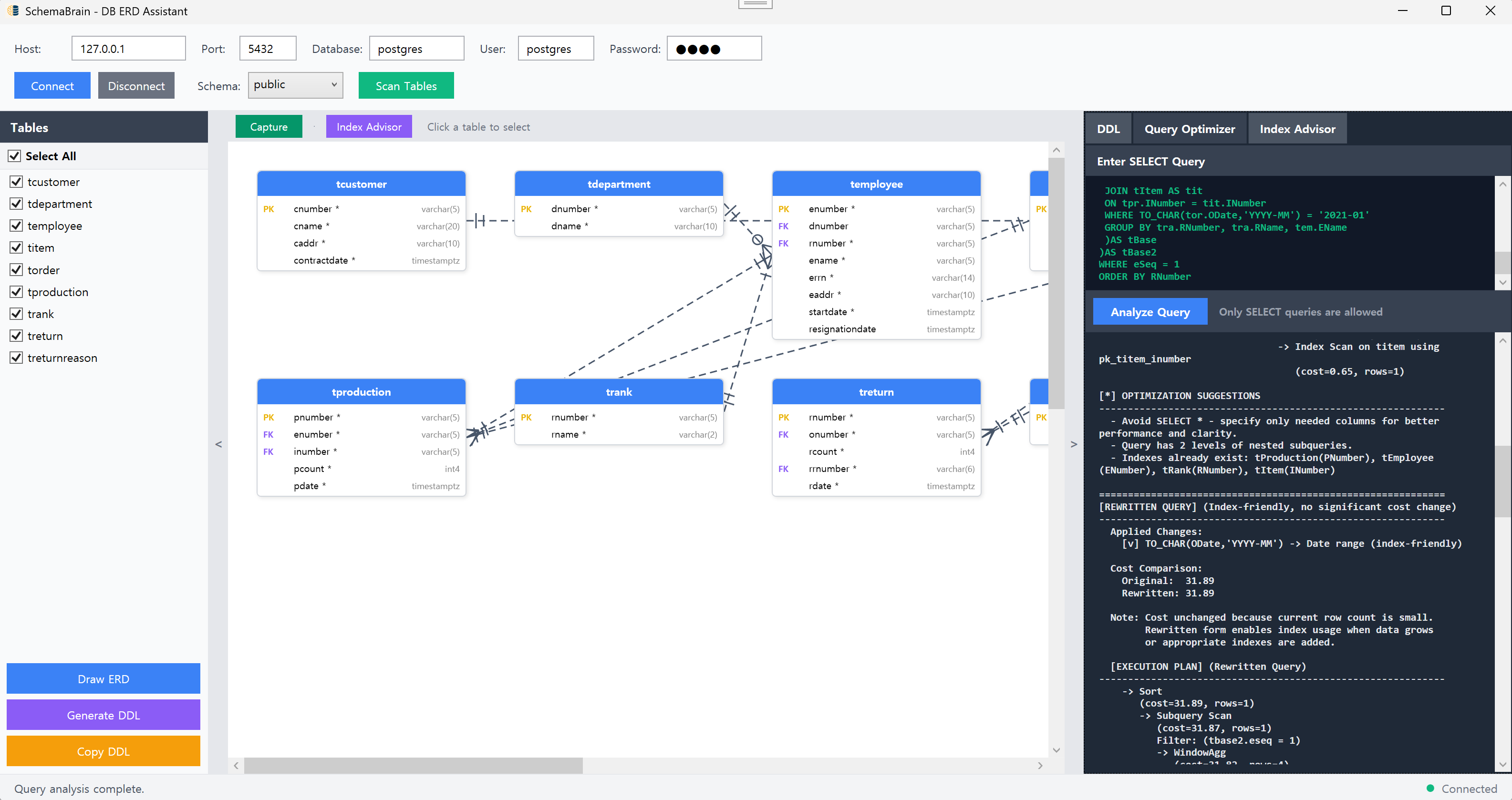 SchemaBrain ERD recommendation screenshot