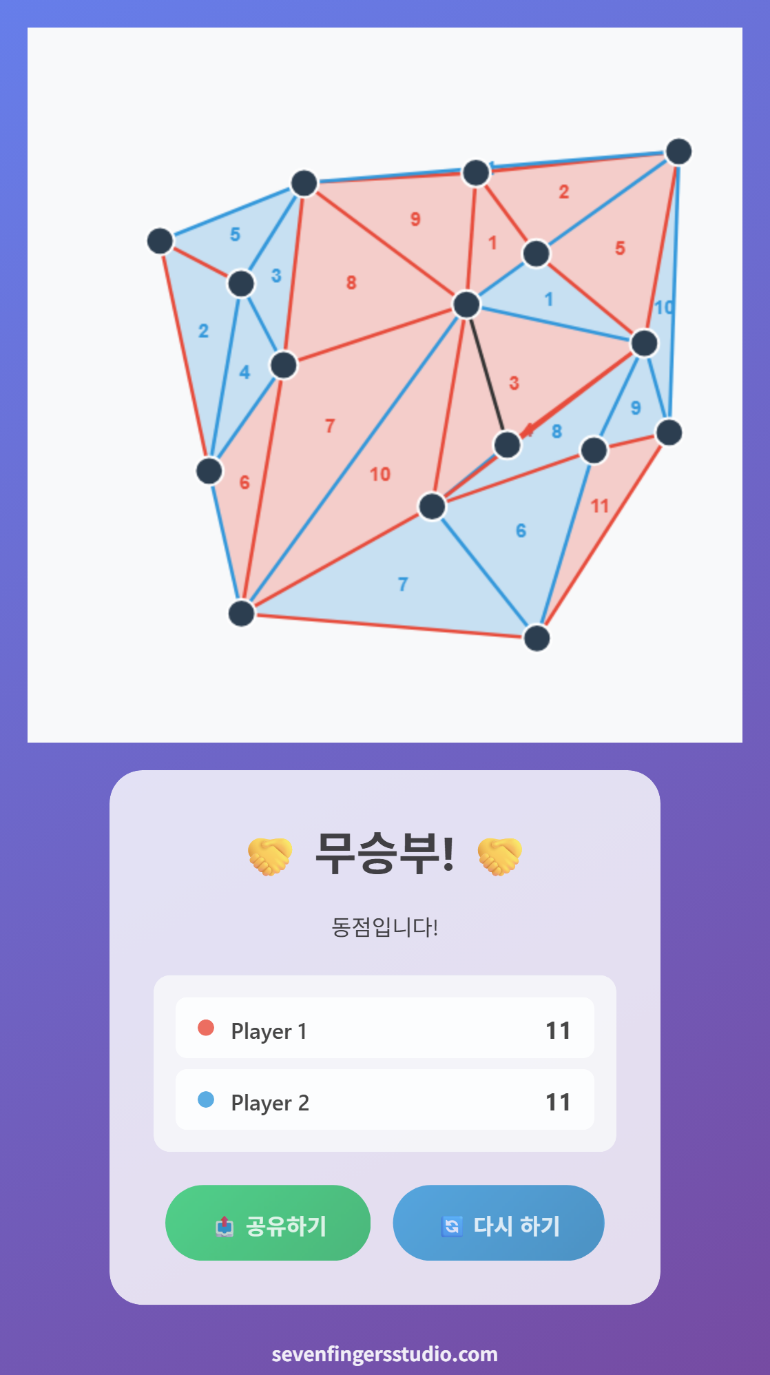 삼각형 게임 완료 화면